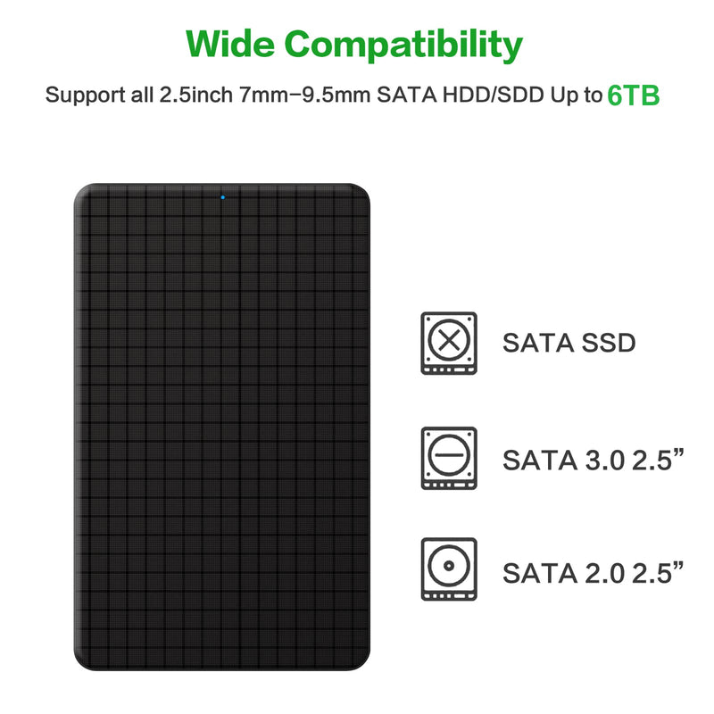 2.5 inch Hard Drive Enclosure USB 3.0 to SATA III for SSD & HDD 9.5mm 7mm External Hard Drive Disk Case Compatible for WD Seagate Toshiba Samsung Hitachi
