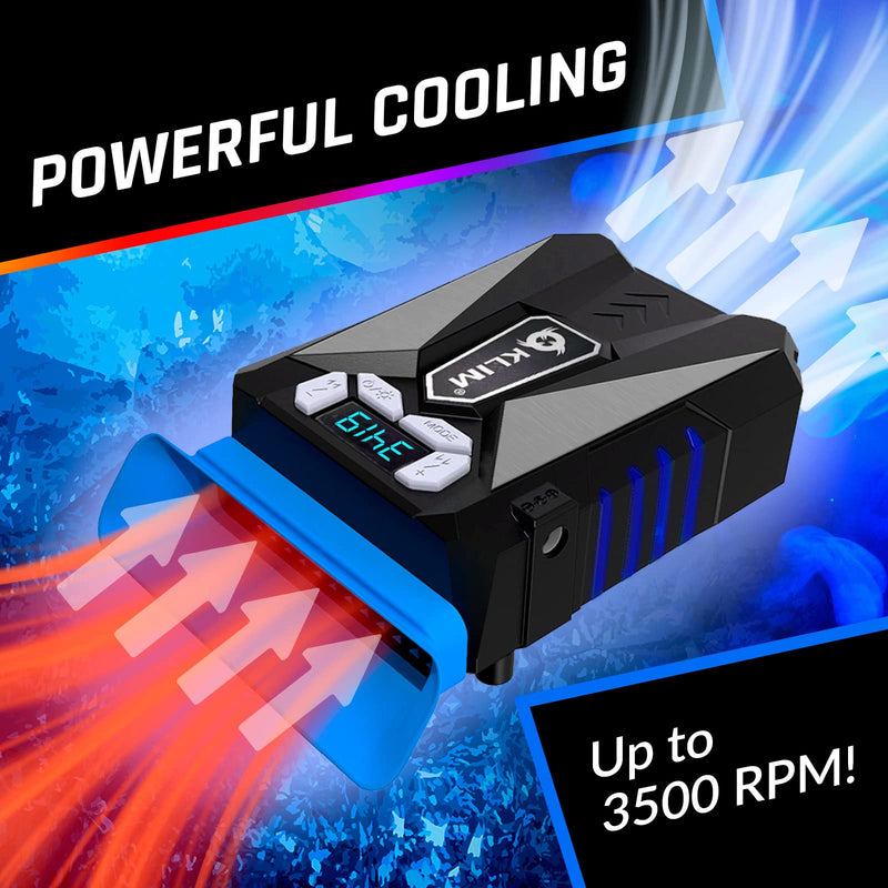 KLIM Cool Laptop Cooler with Vacuum Fan - New Version 2024 - Gaming Laptop Fan with Display - Temperature Detection + Automatic/Manual Mode - Portable - Compatible with Laptop Cooling Pads - Blue