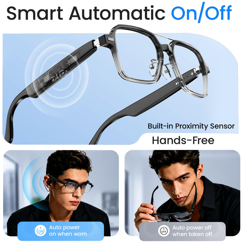 Aviator Smart Glasses for Men & Women, Audio Bluetooth Glasses | Wear Induction Power On/Off, Touch Control, Photochromic Lens, Sunglasses, Music, Hands-Free Calls, UV/Blue Light Protection Gradient Black