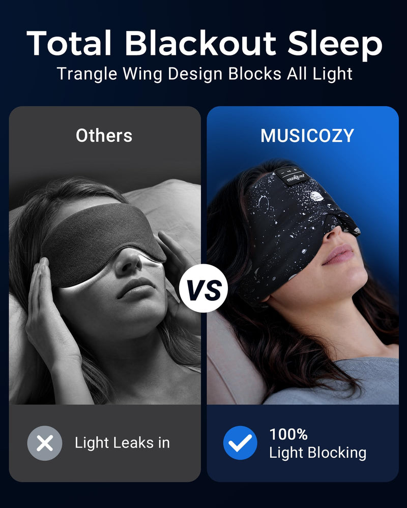 MUSICOZY Sleep Mask Stary Bluetooth Headphones for Sleeping Side Sleeper | Wireless Masks with Blackout Eye Cups, Soft Fabric, HD Audio, Comfortable for Side Sleepers, Travel and Relaxation Ice Black