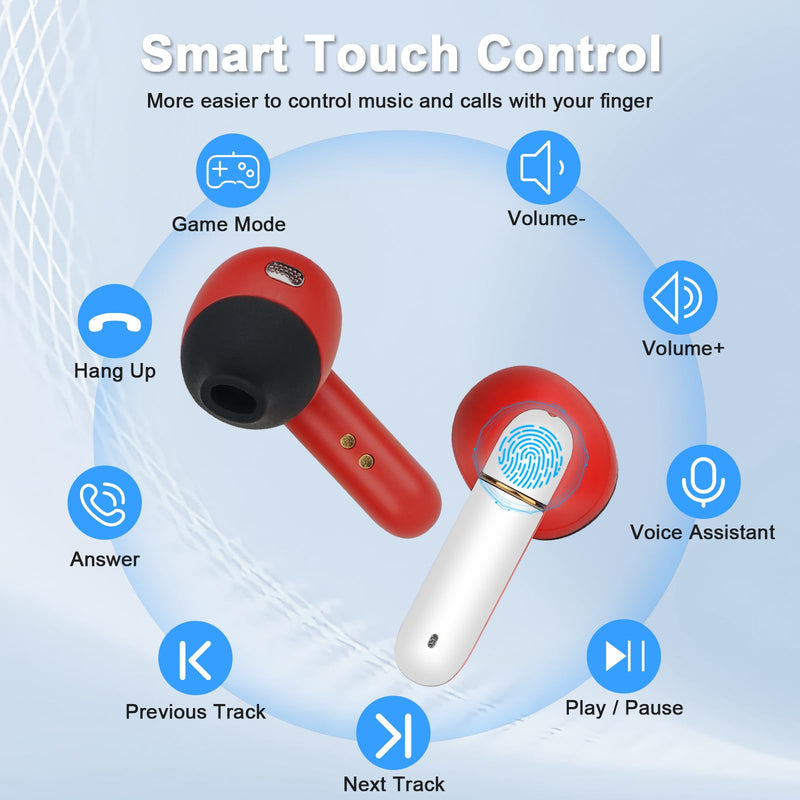 2 Pack Wireless Earbuds for Kids,Comfortable Wireless Earphones Fit Ergonomic Design Ball Shape Ear Buds with Mic for Android iOS Cell Phone Computer Laptop Red and Blue-2pcs