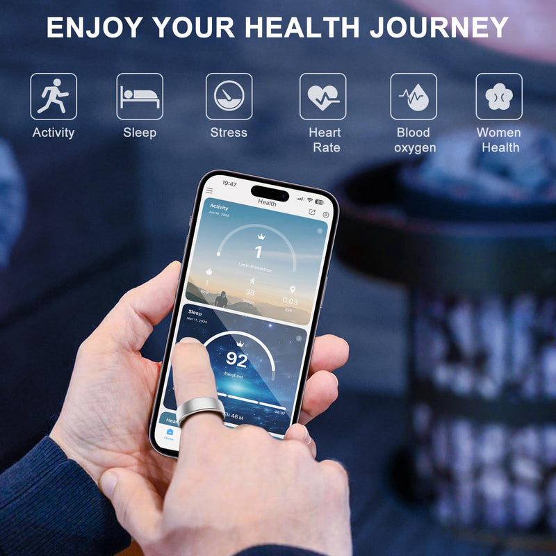 Smart Ring for Women Men,Fitness Tracker Ring with Sleep Monitor,Heart Rate,Blood Oxygen,Steps,Calories Tracker,IP68 Waterproof Smart Rings,5-7 Days Battery Life for iOS Android,No App Fee（Silver,9） 9 Silver