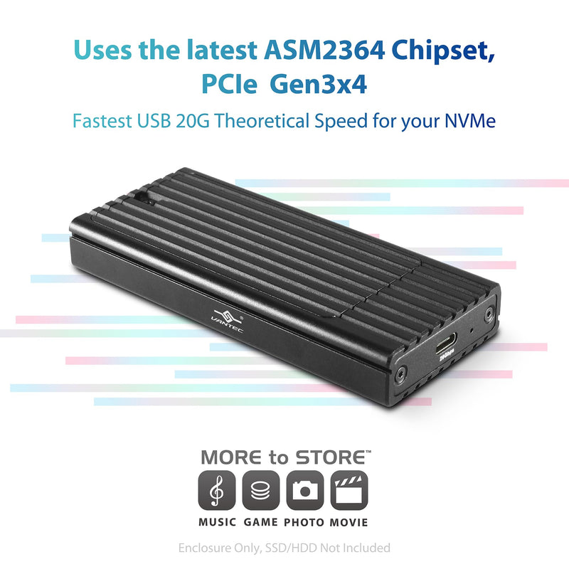 Vantec NexStar SX, M.2 NVMe SSD to USB 3.2 Gen2x2, 20G, Type C, Black Enclosure (NST-230C3-BK)