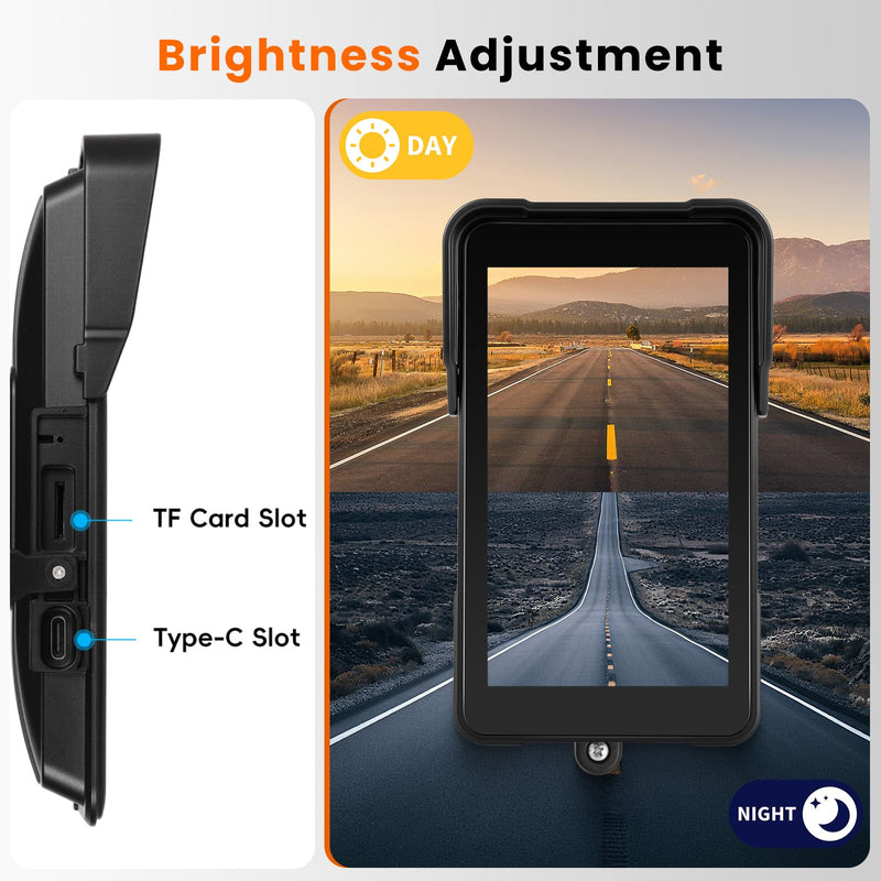 Motorcycle Carplay Screen 5 Inch GPS Navigation System with Wireless Carplay and Android Auto IP68 Waterproof Portable Screen Plug and Play with Bluetooth Navigation Software Upgrade Brightness Adjust