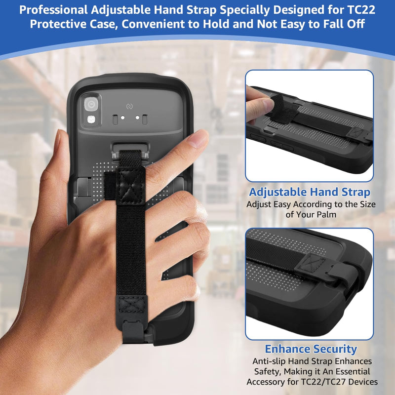 Rugged Case for TC22,Protective Bumper Case Cover Rugged Boot for Zebra TC22 TC27 Mobile Computer Scanner,SG-TC2L-BOOT-01 with Hand Strap and Tempered Glass,Black