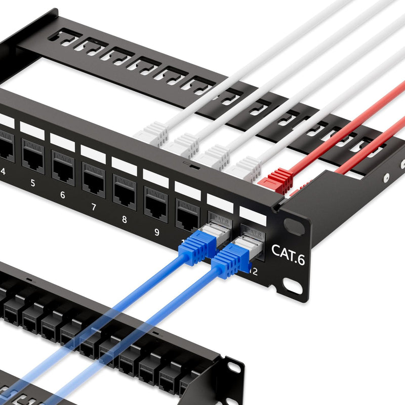 iwillink 12 Port RJ45 Through Coupler Cat6 Patch Panel with Back Bar and Keystone Jack RJ45 Keystone Jack 25-Pack