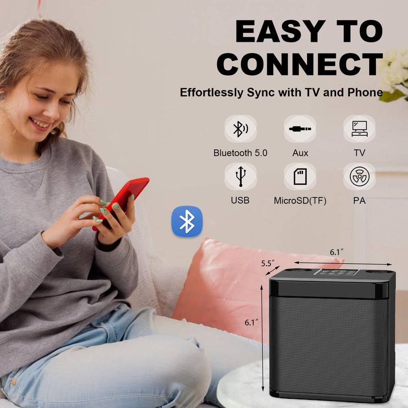 Karaoke Machine for Adults and Kids, FULLIFE Portable Bluetooth PA Speaker System with 2 UHF Wireless Microphones, Karaoke Speaker with Echo, Supports TF/USB, AUX in, for Home Party (YS203-Black) YS203-Black