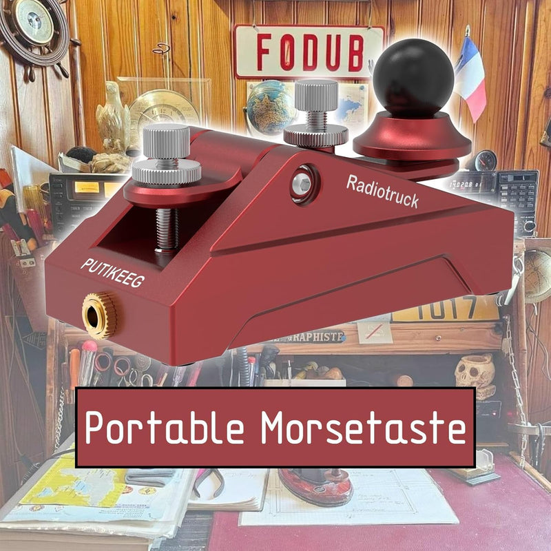 CW Telegraphy Key Auto Morse - Radio HAM Send Telegram Key Lambic Single Paddle Transmission Morse Code Key with Aluminum Alloy Body Base (Red) Red