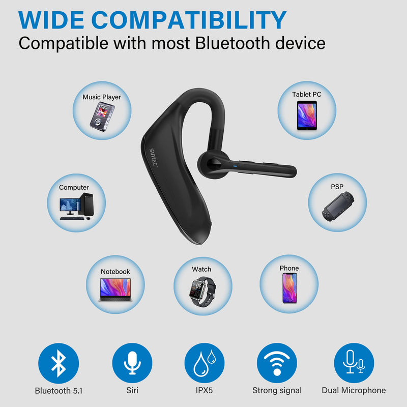 Bluetooth Headset, Dual Microphone Wireless Headset with USB Dongle for Computer, 45H Talking Time Compatible to Connect to Your PC Mac Works with MS Teams, Zoom