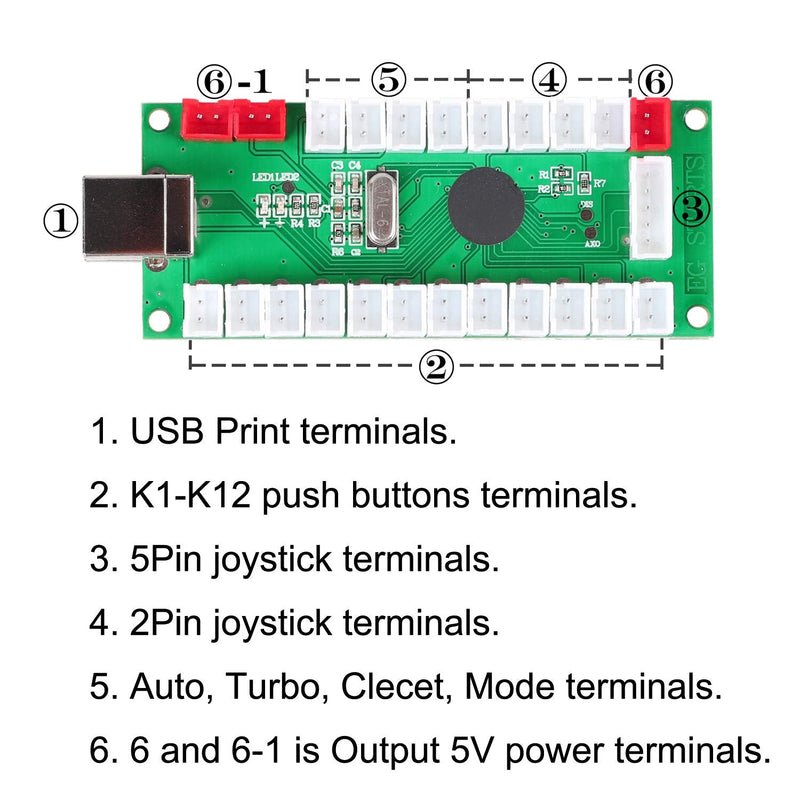 EG STARTS Arcade Zero Delay USB Encoder To PC Games Controllers For Arcade DIY Kits Parts Mame Jamma & Other PC Games (5Pin Joystick + Happ Style Push Button) 5Pin Joystick + Happ Style Push Button