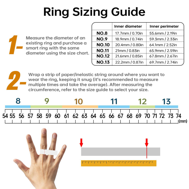 FitElf 3 Pro Smart Ring Fitness Tracker, Health Sleep Tracker, Blood Pressure, Heart Rate and Oxygen Monitor Ring for Women/Men, IP68, No Subscription, 10-Day Battery Life (Silver 9) Silver 9(59.3mm)