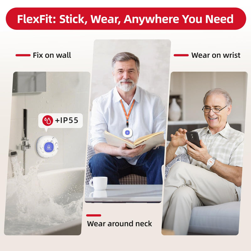 CallToU Wi-Fi Wireless Caregiver Pager Call Button for Elderly at Home , APP Emergency Alert for Seniors, Patients, and The Disabled white 3+1