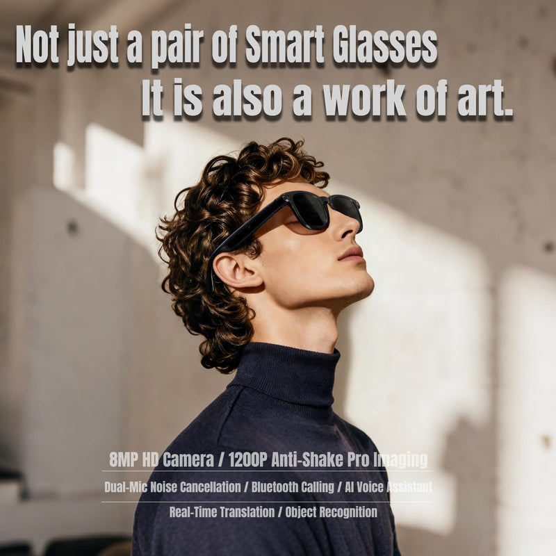 AI Smart Glasses with Camera, 8MP Camera 1080P HD Video Recording & Photos | Real-Time Translation, Voice Assistant, Open Earbuds for Vlogging, Travel, Business (3 Lenses)