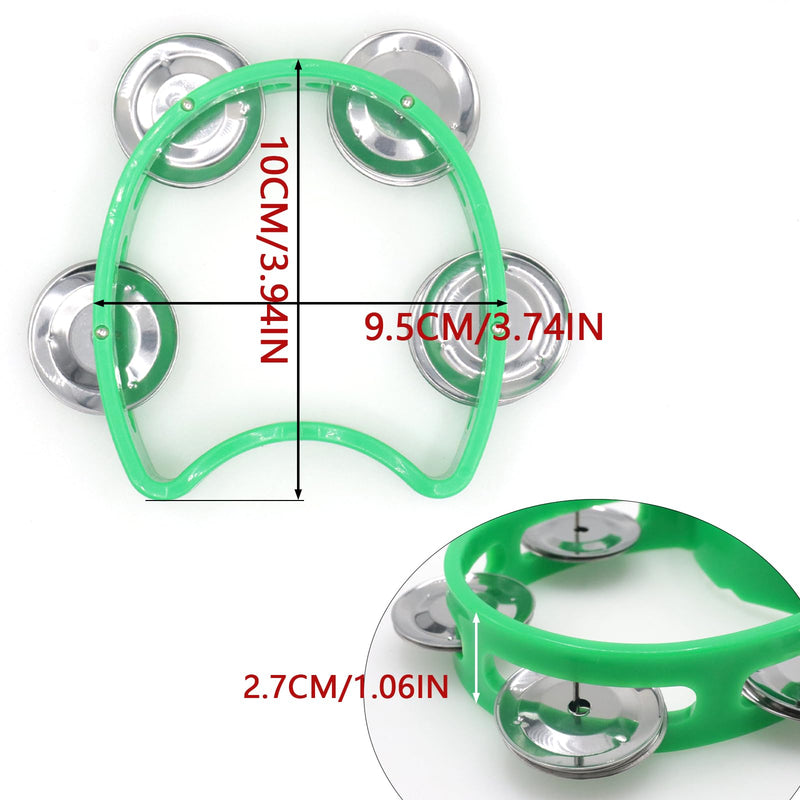 [AUSTRALIA] - 4-Pack Plastic Percussion Handheld Tambourines with 4 Jingle Bells, Mini Hand Bell Percussion, Musical Rhythm Instruments in 4 Colors for Kids, Adults, School and Party 4 Color 