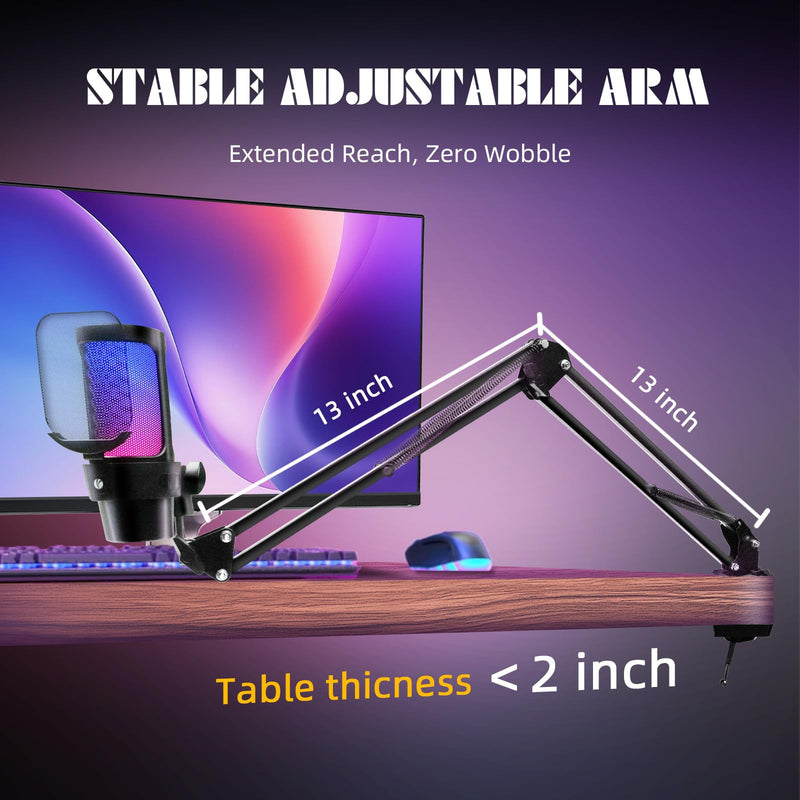 VCOM Gaming USB Microphone Kit,Condenser Dynamic Boom Arm Mic for Podcasting,Streaming, with Boom Arm Stand,Quick Mute,Pop Filter,RGB Indicator,Shock Mount,Rotate gain Button, Compatible with PS4/5/PC