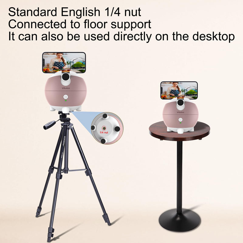 Auto Tracking Phone Holder, Auto Face Tracking Tripod, 360° Rotation Face Body Phone Tracking Tripod, AI-Powered Face Tracking,No APP Live Vlog Tiktok Video-Pink