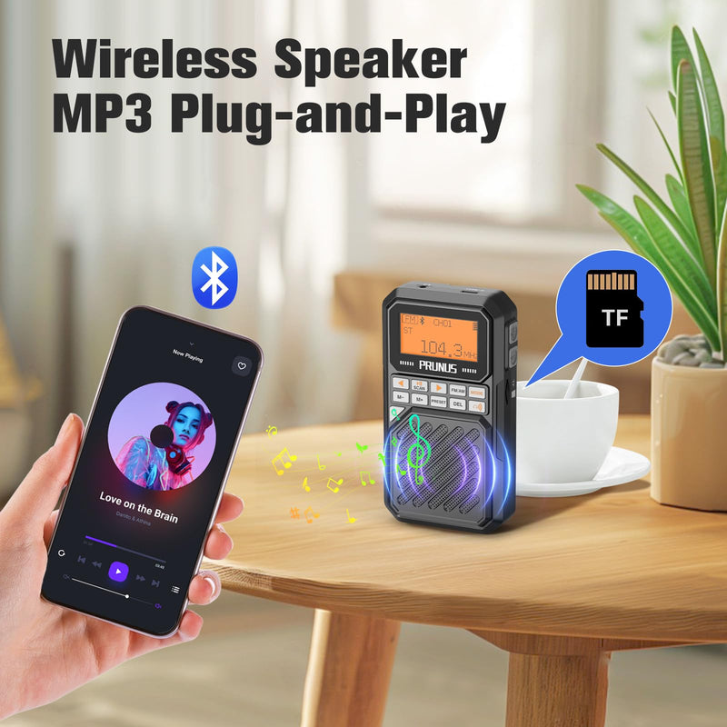 [AUSTRALIA] - PRUNUS J525 Portable Radio AM FM with Bluetooth Earphone Output & Bluetooth Speaker Mode, Preset, 2500mAh Rechargeable, Micro SD Playback with Shuffle & Sequential Play, Headphone Jack, Sleep Timer 