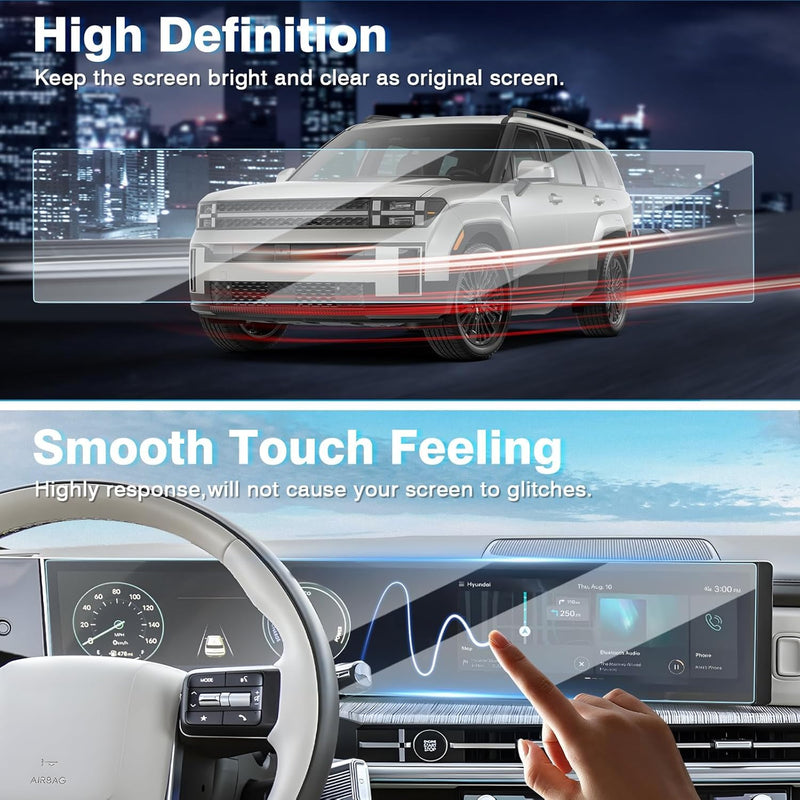 Karltys [Upgrade] 2024 2025 2026 Hyundai Santa Fe Screen Protector 12.3-Inch [No Glare & Fingerprint] for Touchscreen & Instrument Cluster Screen Cover Protective Nano Soft Protective Film for Santa Fe Accessories