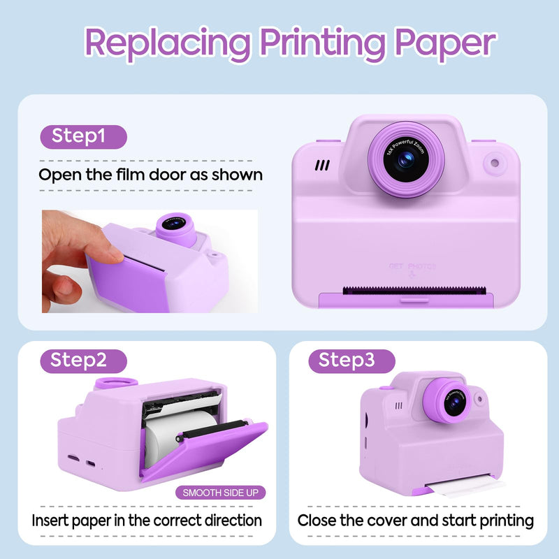 Instant Print Camera for Kids, Toddler Kids Camera Instant Print for 3 4 5 6 7 8 9 10 Years Old Girl Christmas Birthday Gifts, Portable Kid Children Digital Travel Camera Toys for Girls Age 3-12 Purple