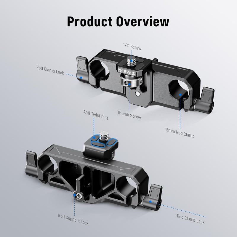 [AUSTRALIA] - NEEWER Matte Box Support, LWS 15mm Dual Rod Clamps with 1/4" Screw & 0.9"/22mm Vertical Adjustment, Compatible with SmallRig NEEWER Mini Matte Boxes, PG013 