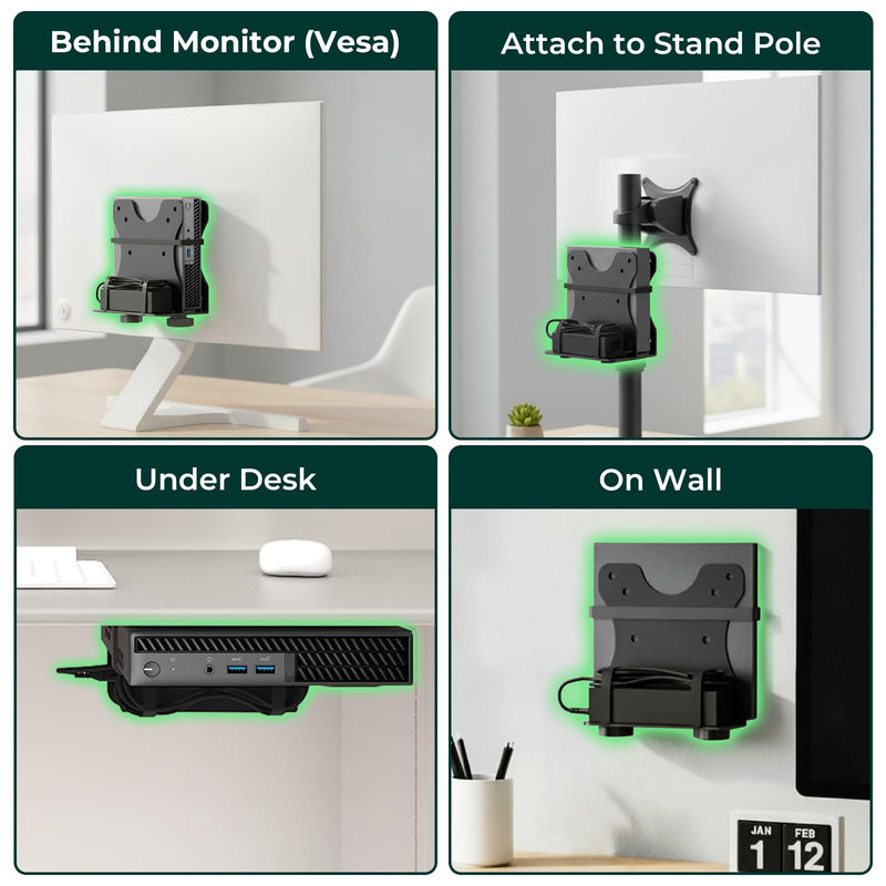 Yimaut Adjustable Mini PC Vesa Mount Bracket Behind Monitor, Under Desk, Attached to Monitor Arm, Wall or Stand Pole for HP, Dell, KAMRUI, Mac Mini, GMKtec, Cable Boxes, Wi-Fi Routers and Small CPUs