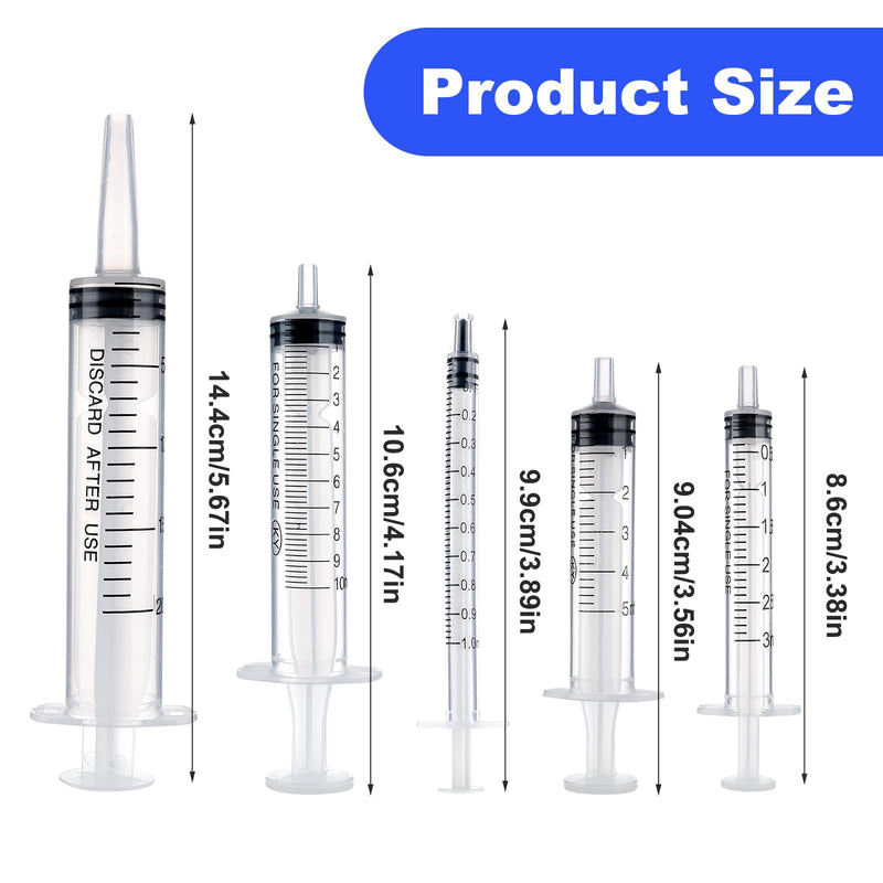 5pcs Plastic Syringes - 1ml, 3ml, 5ml, 10ml, 20ml, No Needle Measuring Syringe Reusable Syringes for Scientific Lab Dispensing Liquid Measuring Watering Pet Feeding Oil or Glue Applicator