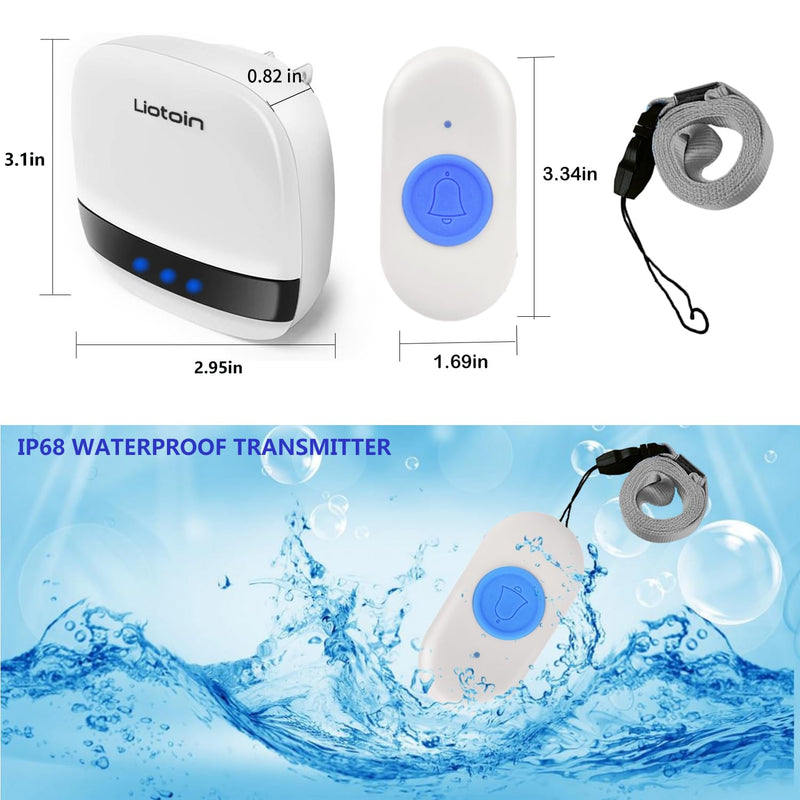 Caregiver Pager Wireless Call Button Call Bell Call Light Alert Button for Home/Elderly/Patients/Disabled Nurse Alert System Emergency Button 3 Plugin Receivers 5 Waterproof Transmitters 5 Transmitter + 3 Plug-in Receiver