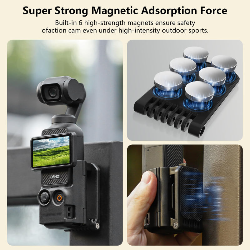 Magnetic Mount Stand Compatible with DJI Osmo Pocket 3, Pocket3 Accessories Expansion Adapter Magnet Suction Case Holder on Desktop, Vertical Surface, 180° Adjustable, Quick Fixation, Black