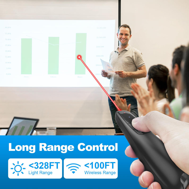 Wireless Presentation Clicker PowerPoint Presenter Remote : USB Type C Clicker with Red Laser Pointer Long Range PPT Control -Power Point Google Slide Advancer for Mac Laptop PC Computer Keynote Red Light