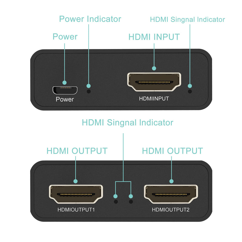 HDMI Splitter with HD HDMI Cable, 1 in 2 Out 4K HDMI Splitter for Full HD 4K@30HZ 1080P 3D Splitter (1 HDMI Source to 2 HDMI Displays) 1x2