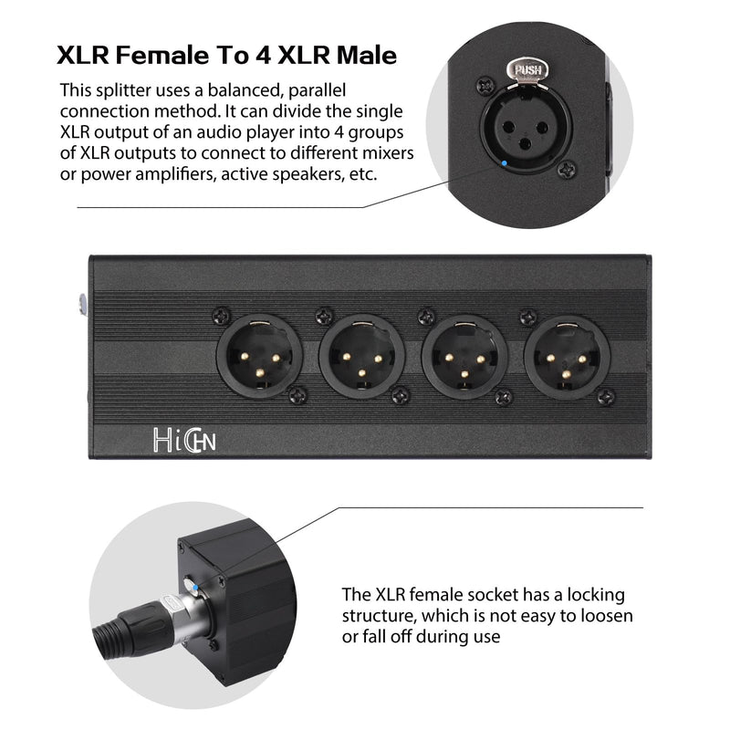 [AUSTRALIA] - 3Pin XLR 1 Female to 4 Male Splitter Converter, 4Way XLR Single Input to Four Output Parallel Connection Adapter, One Input to 4 Output Audio DMX Adapter 