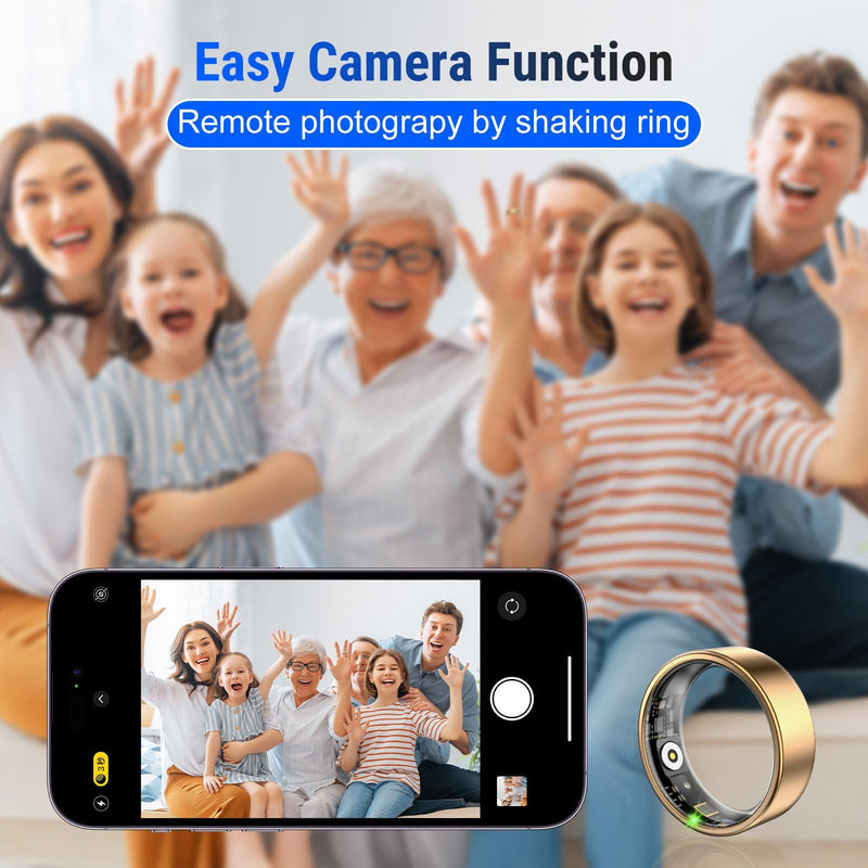 Smart Ring Fitness Tracker for Women & Men, Heart Rate, Blood Oxygen, Blood Pressure, Sleep & Step Monitor, IP68 Waterproof Health Ring, Compatible with iPhone Rose Gold 9#(19.25mm)
