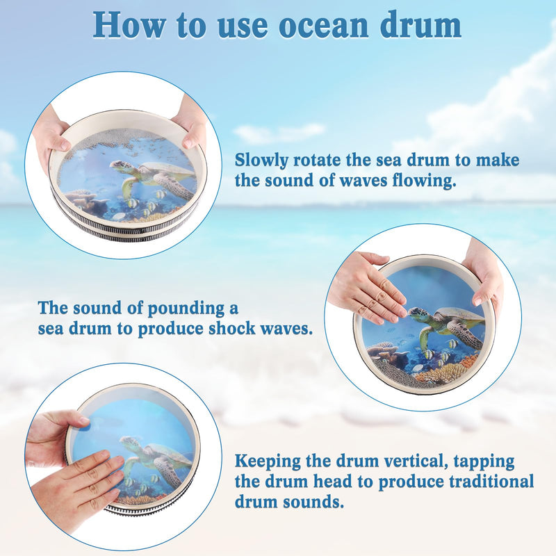 EASTROCK Wave Bead Ocean Drum Sea Sound Drum with Hardwood Shell Sound Healing Instruments Natural Color Musical Instrument Ocean Percussion for Meditation & Relaxation (8 inch + 10 inch) 8+10 inch