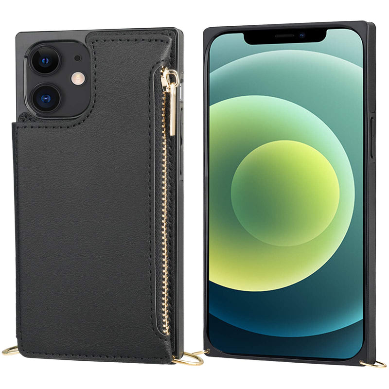 [AUSTRALIA] - Bocasal Crossbody Wallet Case for iPhone 12/12 Pro with Card Holder,Zipper Card Slot Protector Shockproof Purse Cover with Removable Cross Body Strap 6.1 Inch(Black) Black For iPhone 12/12 Pro 6.1 inch dispaly 