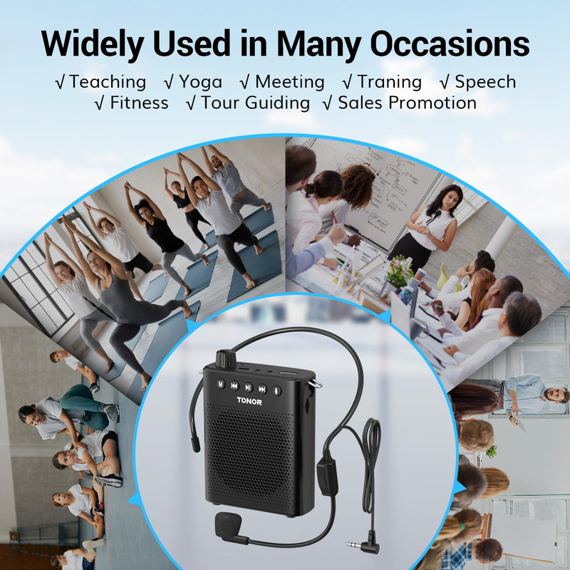 TONOR Portable Voice Amplifier for Teachers, Rechargeable Mini Pa System with 100 cm/3ft Wired Headset Microphone and Waistband, Megaphone Speaker for Classroom, Training, Yoga, Tour Guides K10