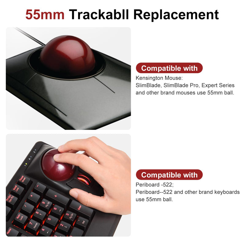 SANWA 55mm Trackball, 2.17in Replacement Ball for Kensington SlimBlade, SlimBlade Pro, Expert Mouse, Perixx Keyboard Periboard-522/322, and Other Compatible Mouse, Glossy Red + Black, Set of 2