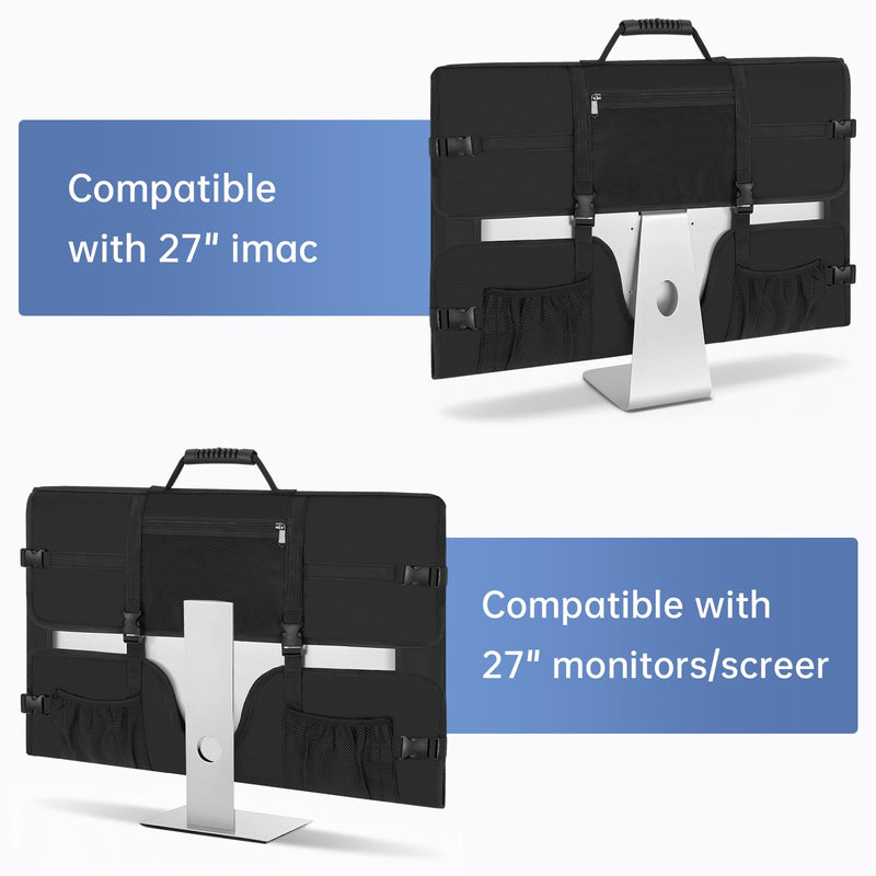 Monitor Carrying Case for 27'' LCD Screens Compatible with iMac 27 | Padded Protective Travel Bag with Handle & Multiple Pockets, Desktop Monitor Dust Cover for Moving, Business Trip Without Strap For 27" Screen