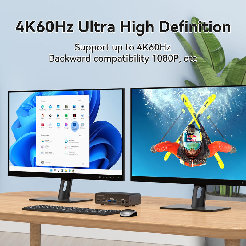 KVM Switch 2 Monitors 2 Computers 4K60Hz EDID Dual Monitor KVM Sharing 4 USB Devices with Desktop Controller