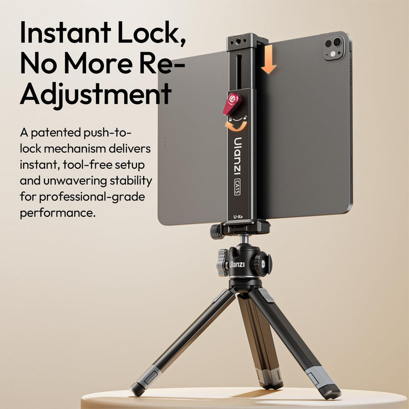 [AUSTRALIA] - ULANZI CA15 Aluminum iPad Tablet Tripod Mount Attachment,13.5-22 cm Adjustable Clamp Range w Top Cold Shoe, Compatible w Arca Uka 1/4'', iPad 2/3/4/Air/Air2/Pro Video Recording 