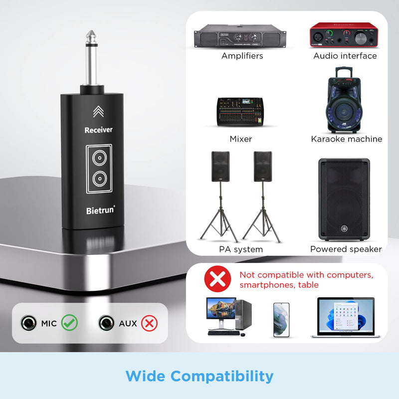[AUSTRALIA] - Bietrun Wireless Microphone, UHF Dual Handheld Cordless Dynamic Metal Mic Set with Rechargeable Receiver, 1/4'' Plug Output, for Karaoke, Church, Wedding, Party Singing(98 ft Range)(Auto Connect) Battery Microphone-WXM31-2 