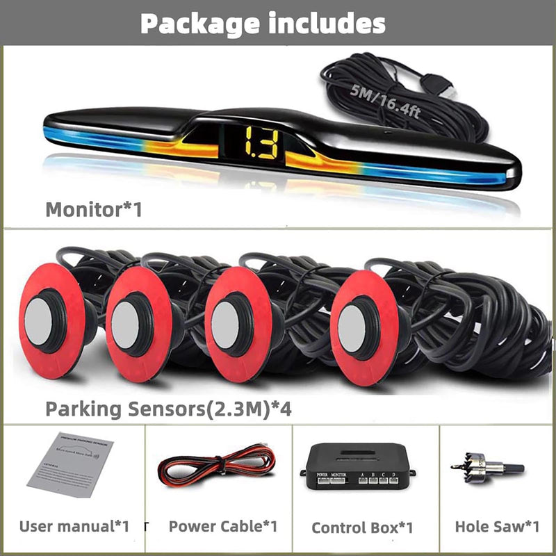 [AUSTRALIA] - Car Parktronic Parking Built-in Plane Sensors Rear Reversing Radars System with 4 Sensors LED Light Distance Display Warning Buzzer Distance Detection… Silvery 