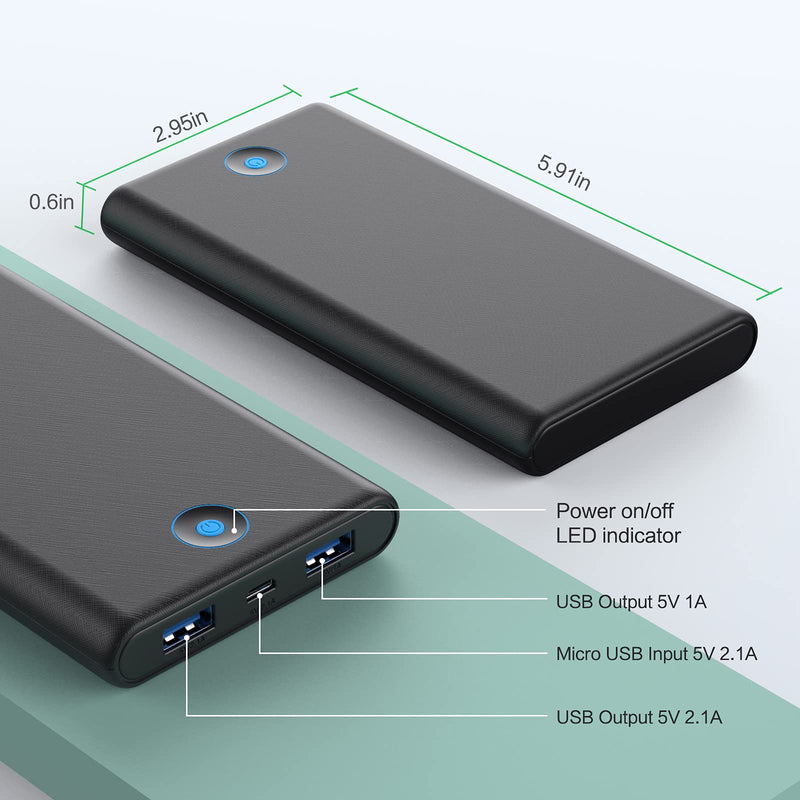 Portable Charger, 2-Pack 20000mAh Power Bank Ultra Slim Fast Charging External Battery Pack with Dual USB Outputs Compatible with iPhone 16/16 Pro/15 /14/13/12/X, Samsung S24/S23, Android Phone etc Black+Black