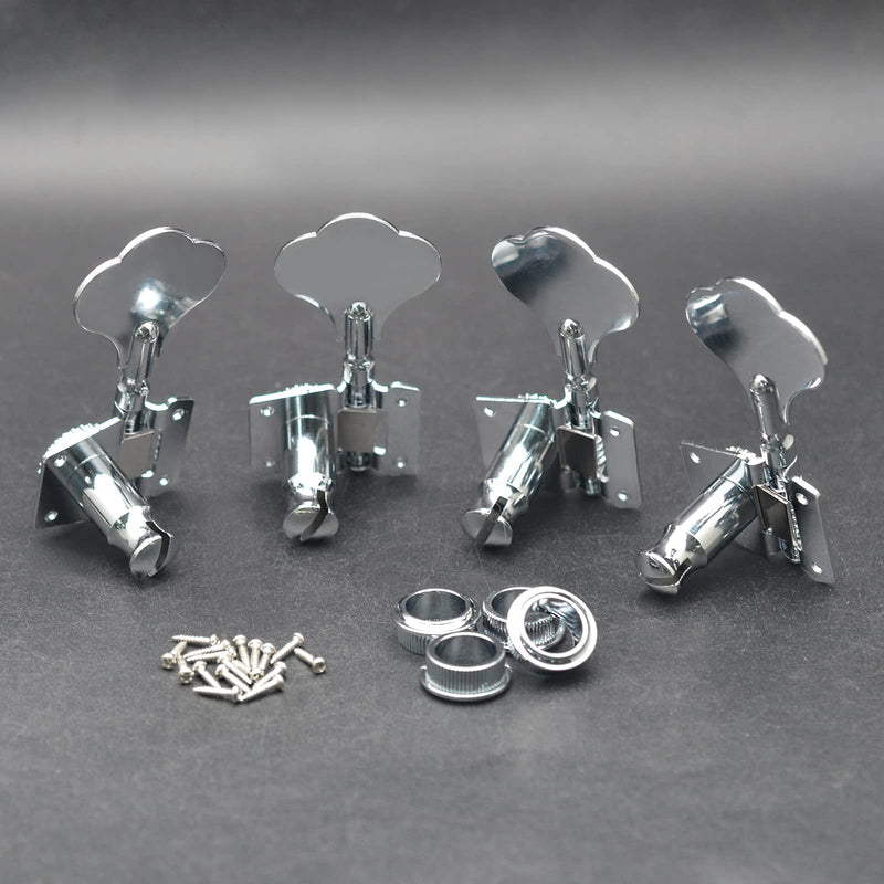 4R Opened Electric Bass Guitar Tuning Pegs Machine Heads Tuners for Bass for Jazz Precision P Bass Replacement (Chrome) Chrome