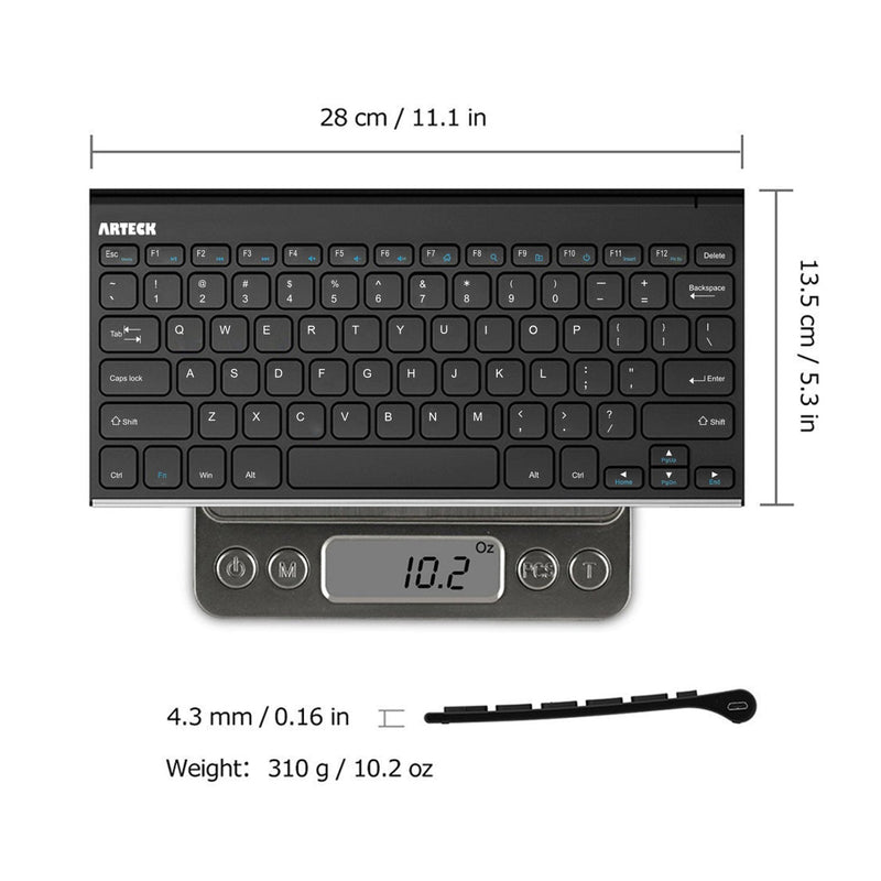 Arteck 2.4G Wireless Keyboard Stainless Steel Ultra Slim Keyboard for Computer/Desktop/PC/Laptop/Surface/Smart TV and Windows 10/8 / 7 / Vista/XP Built in Rechargeable Battery