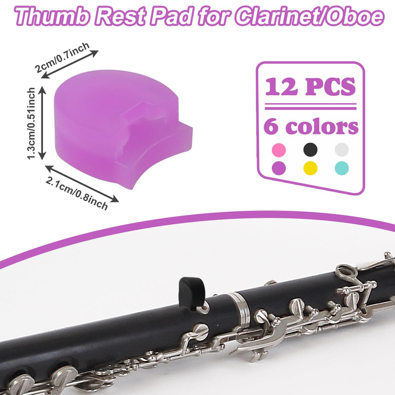 Clarinet Thumb Rest Cushion,12 Pcs Rubber Clarinet & Oboe Thumb Protector for Woodwind Instrument(6 Colors)