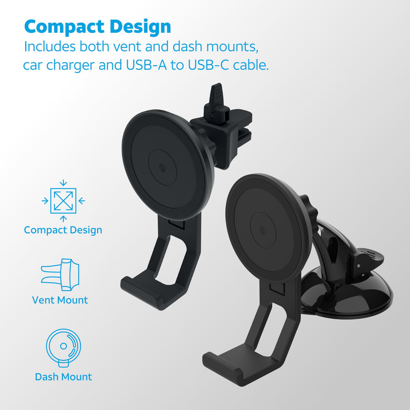 AT&T Qi Certified Case-Friendly Wireless Magnetic Charging Car Dock for Apple iPhone, Google Pixel, and Samsung Galaxy (Black) Black / Circle