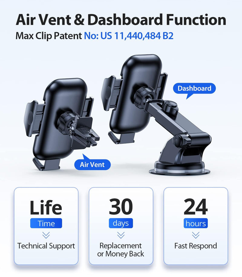 VICSEED Phone Holders for Your Car [Super Suction Power & No-Wobbling] Universal Cell Phone Mount Dashboard Windshield Vent Long Arm Hands Free Cradle Fit for iPhone, Android and All Smartphones Classic Black