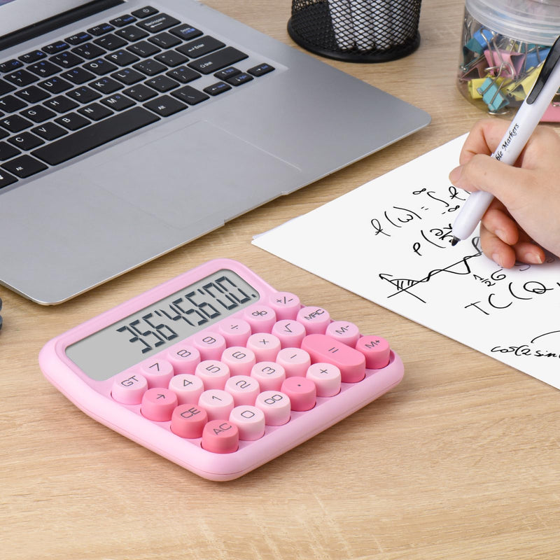 Mechanical Switch Calculator, 12 Digits, Large LCD Display, Pink Calculator Big Buttons, Mechanical Calculator, Calculators Desktop Calculator, Cute Calculator,for Everyday Life and Basic Office Work