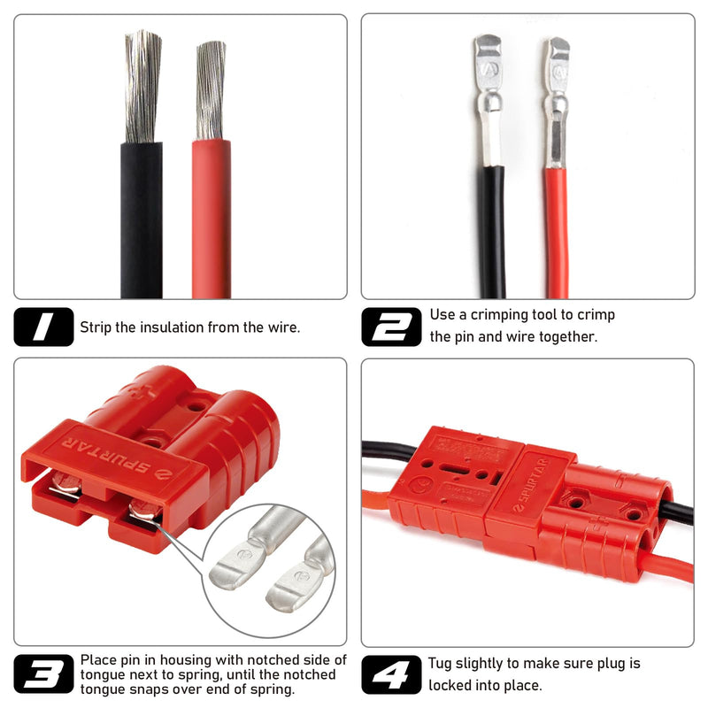 Spurtar 175A Battery Quick Connect/Disconnect, 1/0 AWG Wire Harness Plug, 12-36V Quick Connect Jumper Cables for Car ATV Lifts Motors Trailer Towing Winch, 4Pcs, Red 175A(4 Pack)