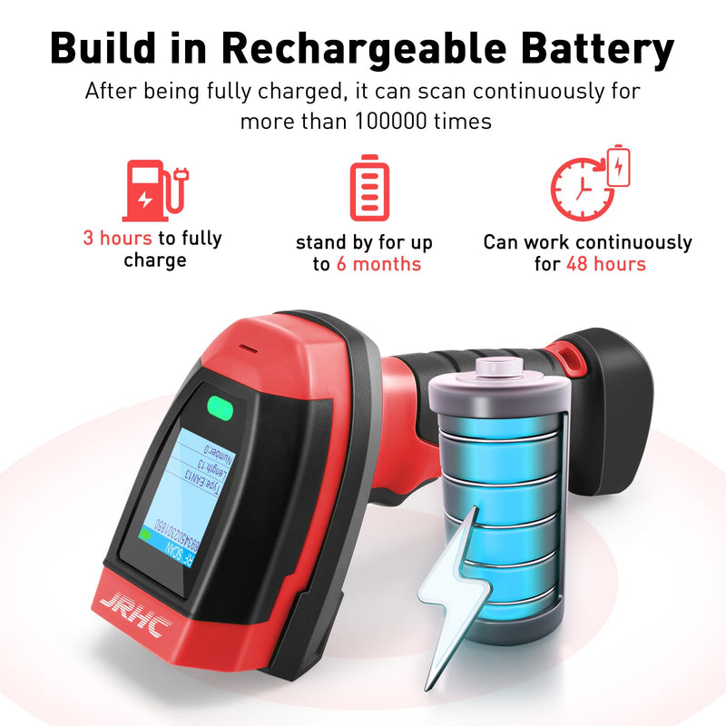[AUSTRALIA] - Barcode Scanner Wireless, 1D CCD Automatic Bar Code Scanner with 1.8 Inch Display Screen, Rechargeable Handhold Barcode Reader with 2.4G Receiver & USB Wired Plug and Play (Red) 1D Red 